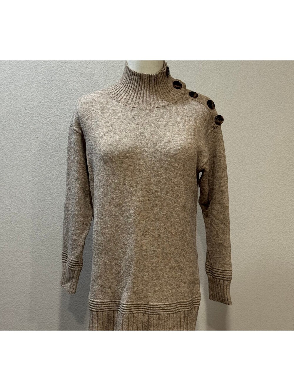 Anthropologie Sweater Tunic Button Shoulder Women's XS cozy fall knit